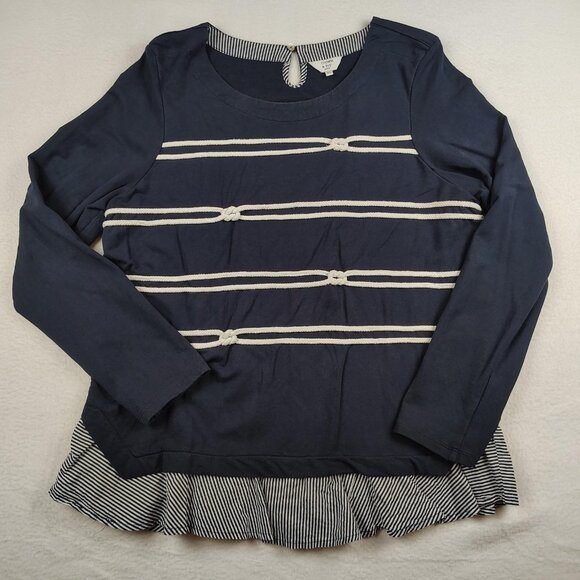 crown & ivy Tops - Crown & Ivy Nautical Shirt Womens Petite XL Navy Striped Ruffled